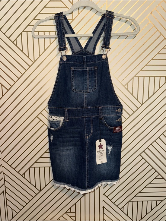 Imperial Star Other - Imperial Star Indigo Denim Pinafore Dress with Frayed Hem